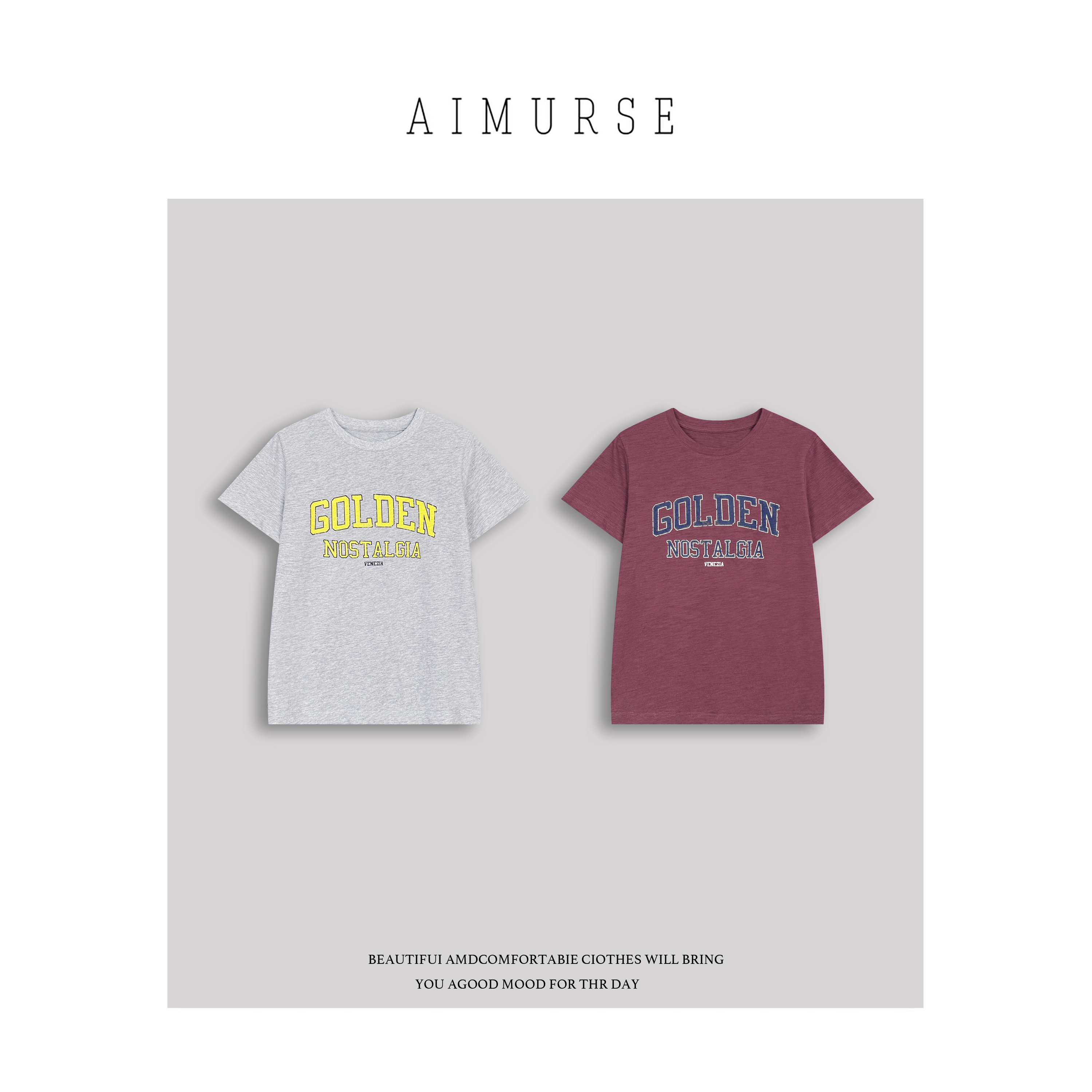 AIMURSE【街头符号】小众设计师 字母烫印简约百搭休闲T恤 AM7003