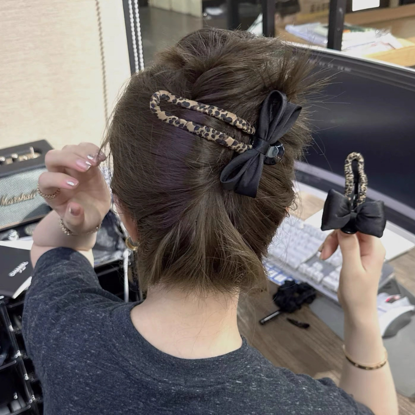 韩系豹纹织带蝴蝶结发夹刘海夹女甜酷气质鸭嘴夹后脑勺顶夹一字夹