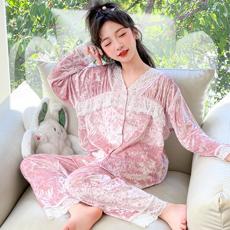 女童金丝绒睡衣秋季2025新款儿童春秋款长袖家居服网红公主风睡衣