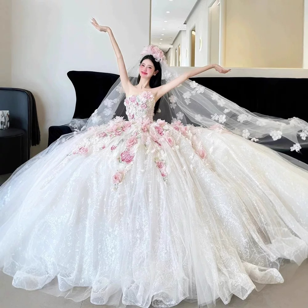 抹胸婚纱学生艺考成人礼在逃公主裙超仙甜美新娘订婚礼服裙敬酒服