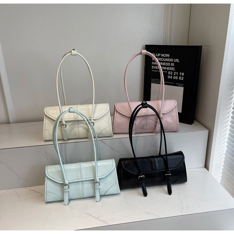 新款油蜡皮复古长手提包包高级单肩包质感通勤腋下包女包