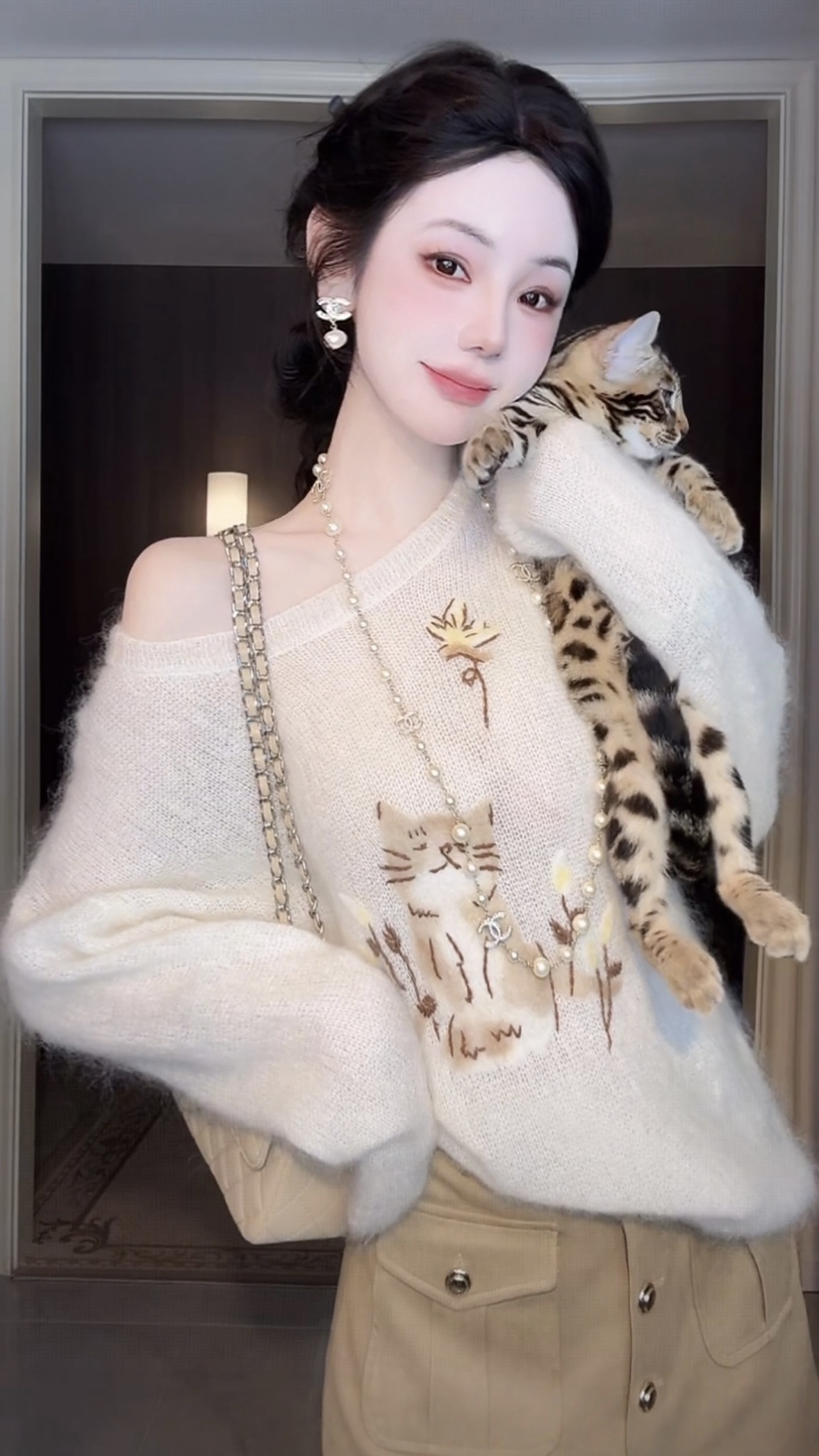 【雅乔定制】豹豹猫猫 进口马海毛套头毛衣外套女秋冬DYDD-25070004