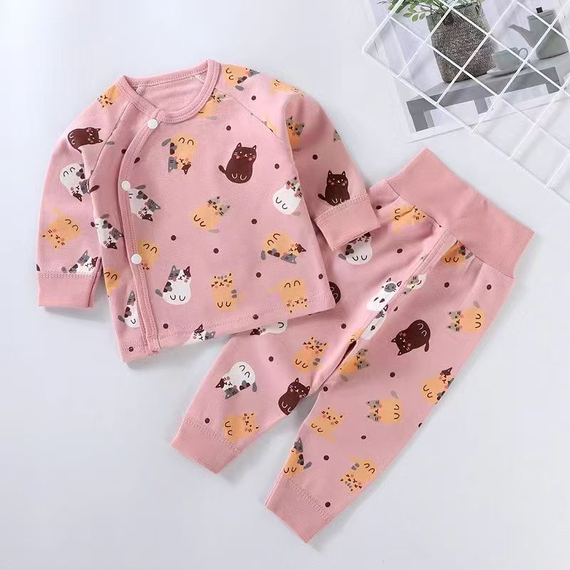 宝宝高腰护肚套装春秋冬款婴幼儿内衣纯棉无骨儿童秋衣秋裤家居服