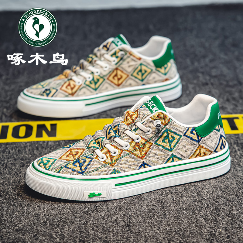 啄木鸟男鞋夏季时尚百搭休闲一脚蹬帆布鞋子男款潮鞋软底运动板鞋