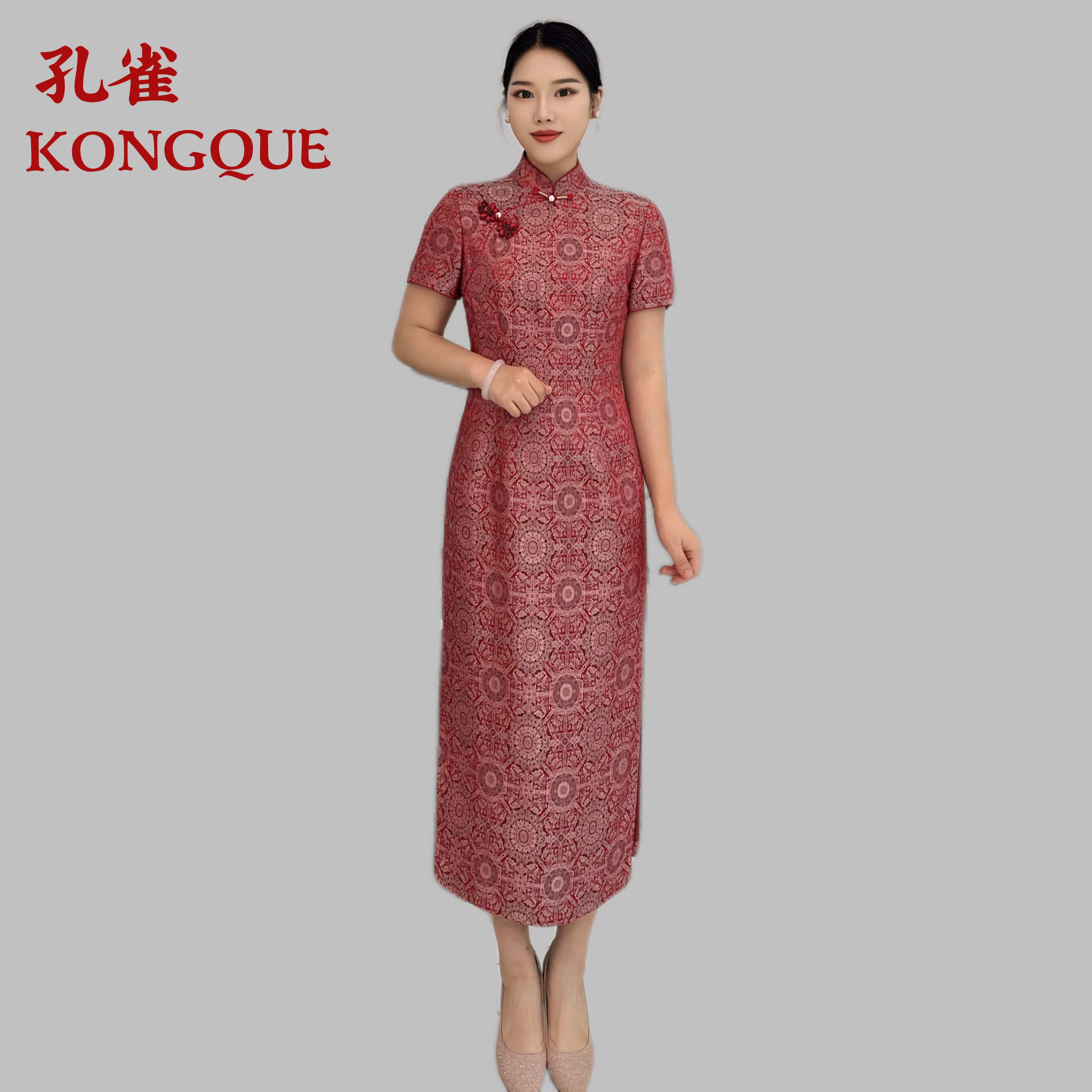 高端高贵新中式喜妈妈显瘦红旗袍中国风婚礼妈妈礼服
