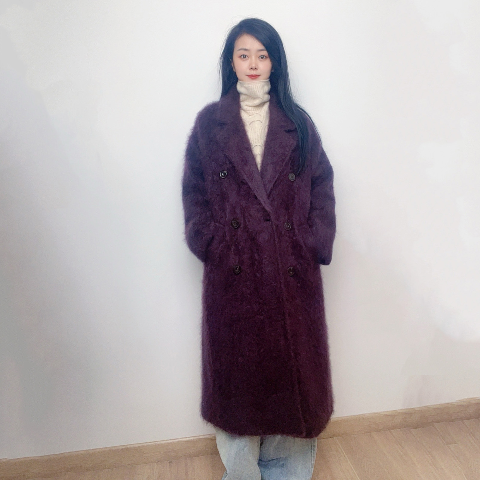 MENG·【贵妇范儿】100纯山羊绒厚款翻领毛呢外套休闲气质女士外套