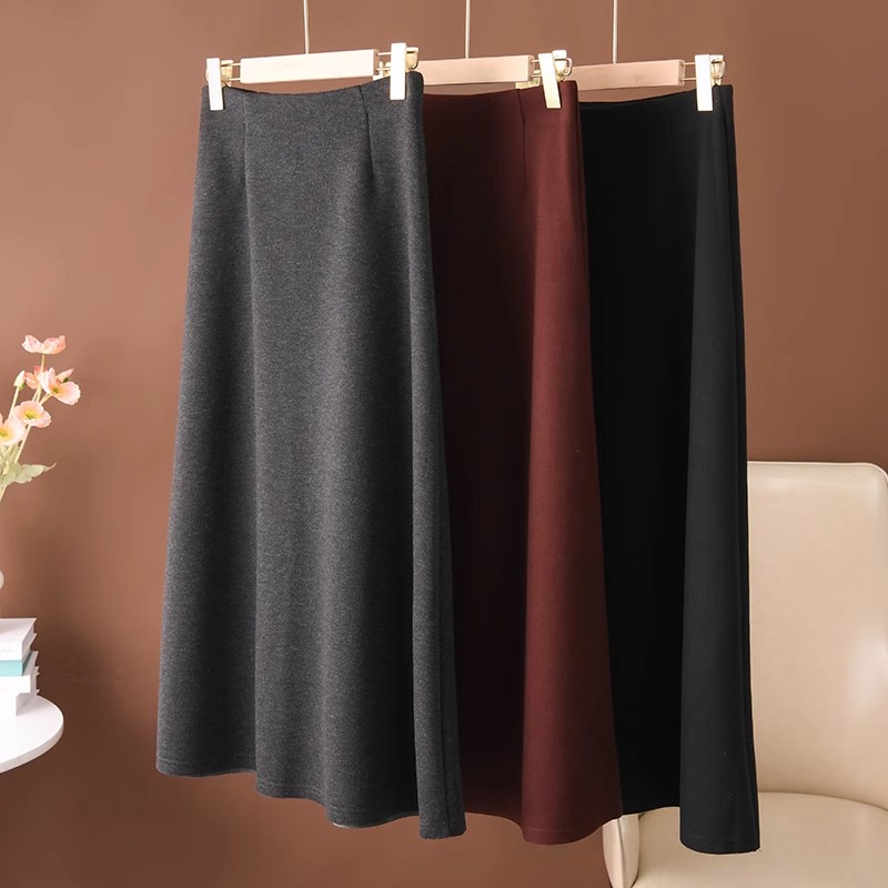 高品质醋酸羊毛半身裙气质显瘦新款百搭A字裙秋冬中长半裙