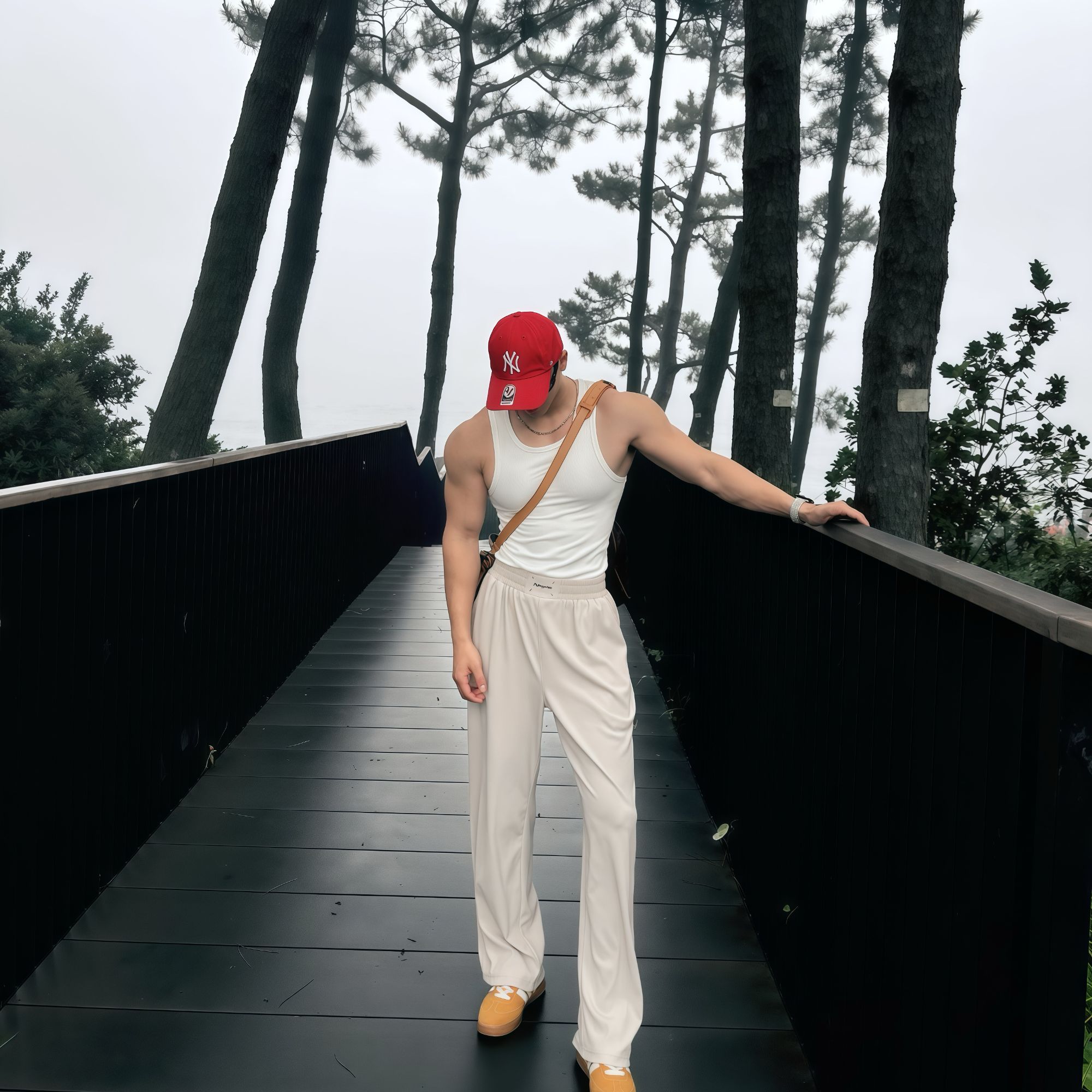 AOBOYUAN 纯色微弹力中腰长裤高级感垂感直筒松紧腰休闲裤lulu风