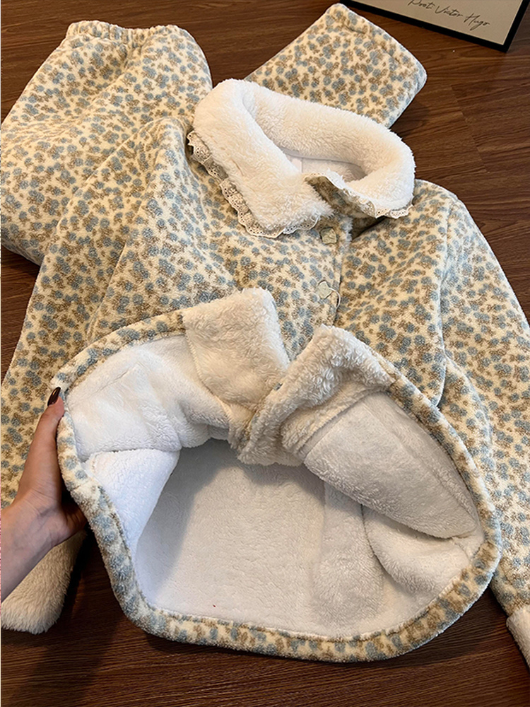 【DMXJ大梦想家】甜美小碎花睡衣女冬季新款包边加厚保暖家居服套装