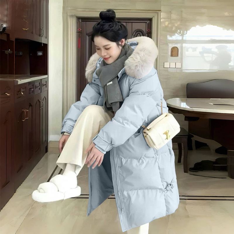 中长款棉服女2025年冬季新款加厚韩系大毛领棉衣宽松连帽棉袄外套