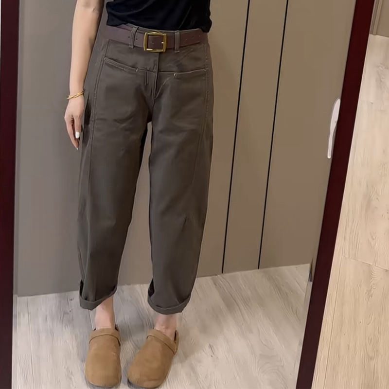 直筒工装牛仔裤女2025年早秋新款小个子高腰显瘦休闲哈伦老爹裤子