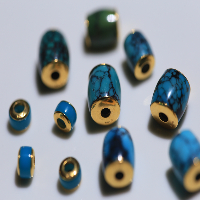 原矿绿松石乌兰花顶珠腰珠文玩配饰diy配珠镶嵌18k金质检发货线束