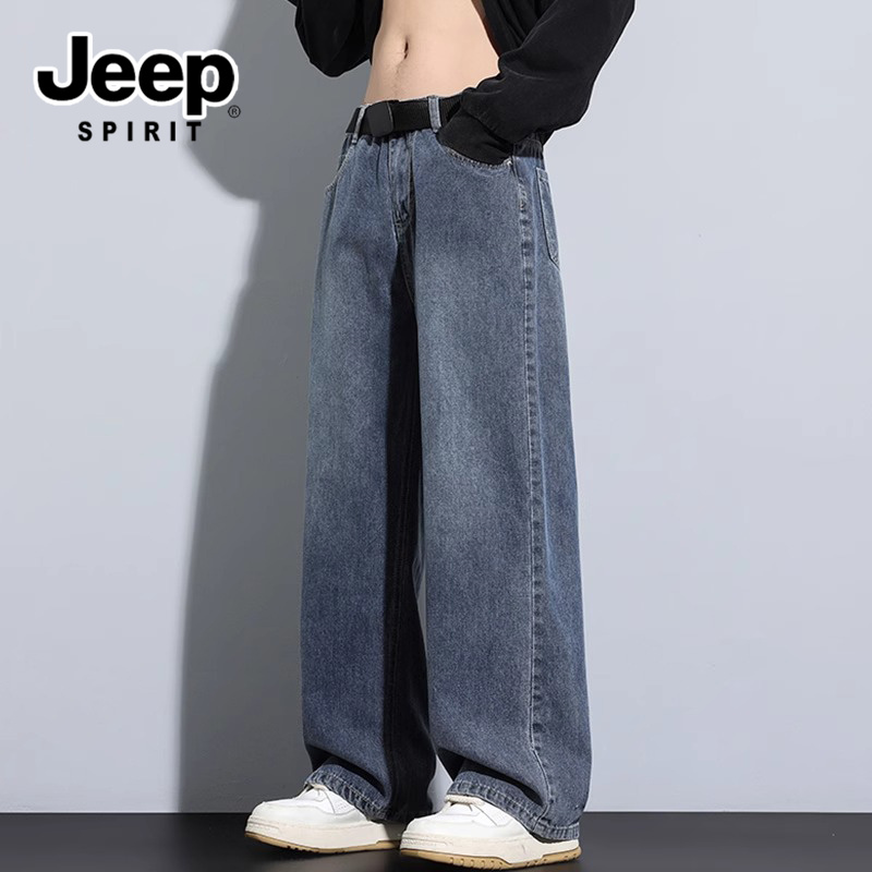 吉普牛仔裤男士直筒宽松美式高街休闲阔腿长裤子复古百搭高腰