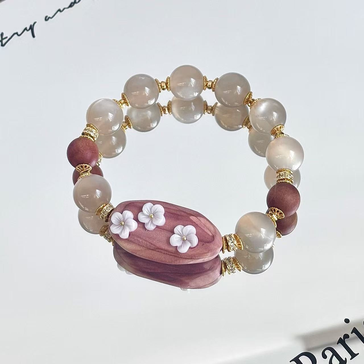 铜合金手链 佳佳（C25）预售 【杏仁栀子】雾感奶白浅茶弹力手串