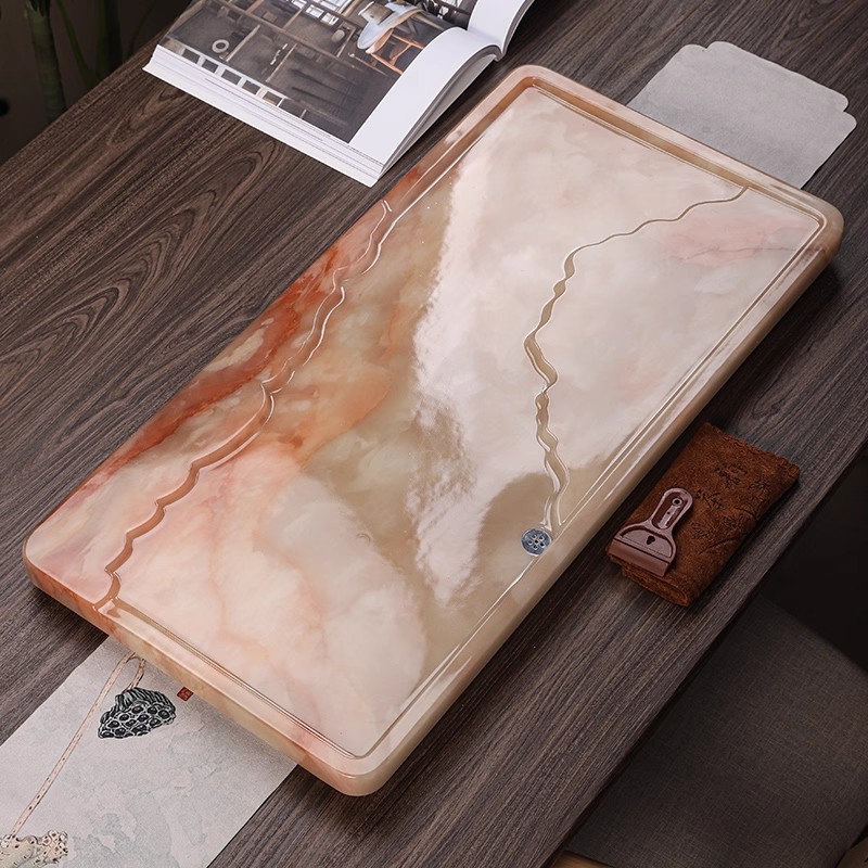 山高云淡欧式轻奢长方形小清新玉石茶盘家用简约茶托盘泡茶茶台