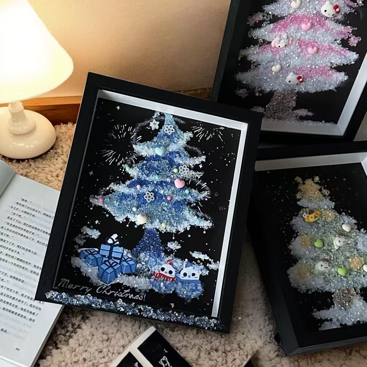 圣诞节新款圣诞树碎石水晶相框材料包创意摆件情侣闺蜜节日礼物