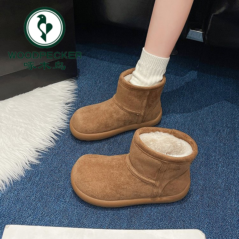 啄木鸟厚底加绒小土豆勃肯鞋雪地靴女冬季新款防水防滑大棉鞋短靴