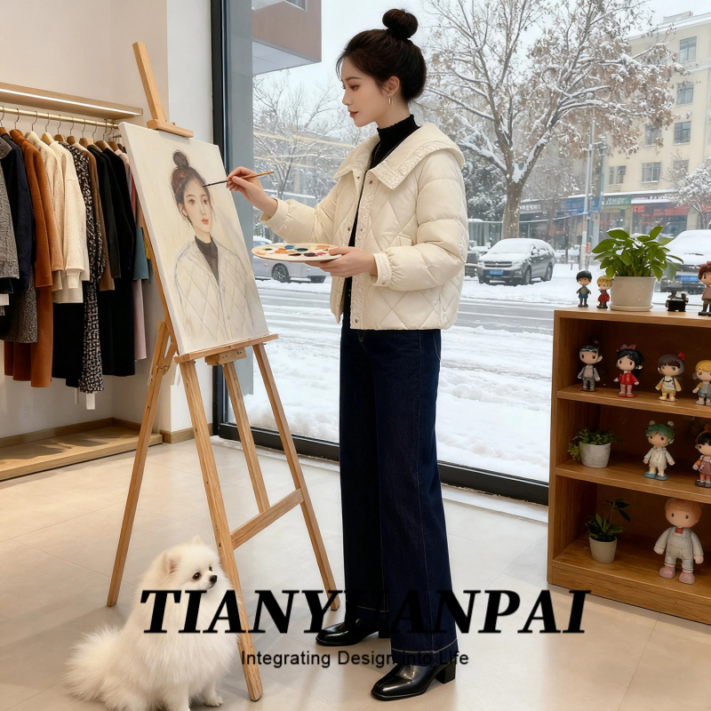 设计感小香风拼接羽绒棉服女2025年冬季新款加棉加厚漂亮气质外套