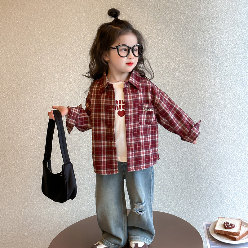 女童格子衬衫春秋款2025新款儿童装洋气时髦衬衣宝宝春装韩系上衣