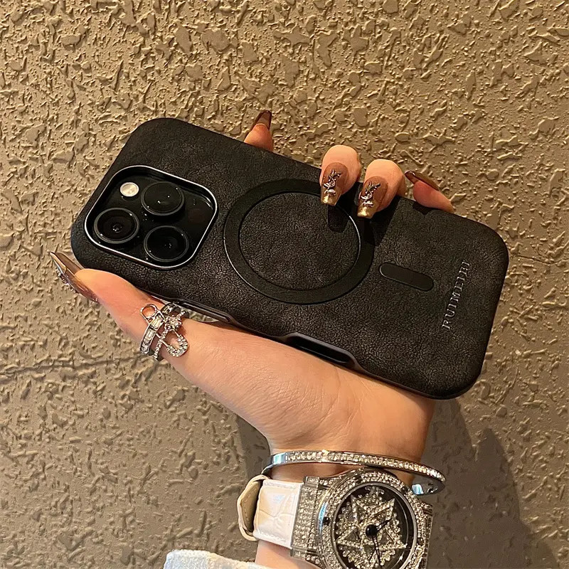 复古皮质磁吸适用苹果16ProMax手机壳高级感15pro防摔14p个性潮牌