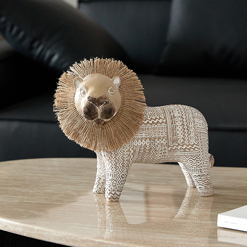 复古风北欧风纹狮子摆件客厅小众高级感小费尔狮装饰品