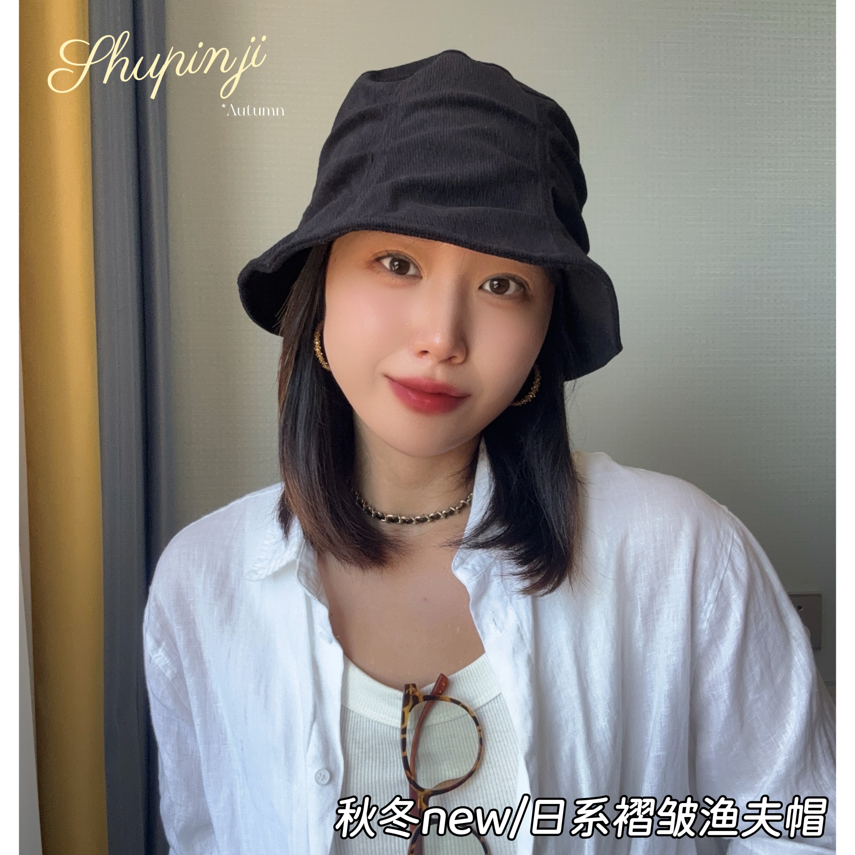秋冬新高品质山本日系褶皱百搭休闲文艺灯芯绒渔夫帽帽子D3845