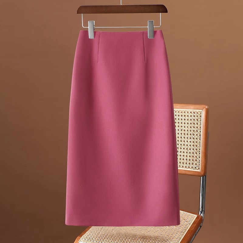 拉夏贝尔 树莓色a字半身裙女2025春夏新款工装职业气质西装包臀裙