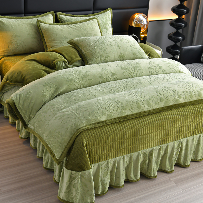 加厚牛奶绒床盖四件套珊瑚绒法兰绒双面防静电床盖冬季加绒四件套