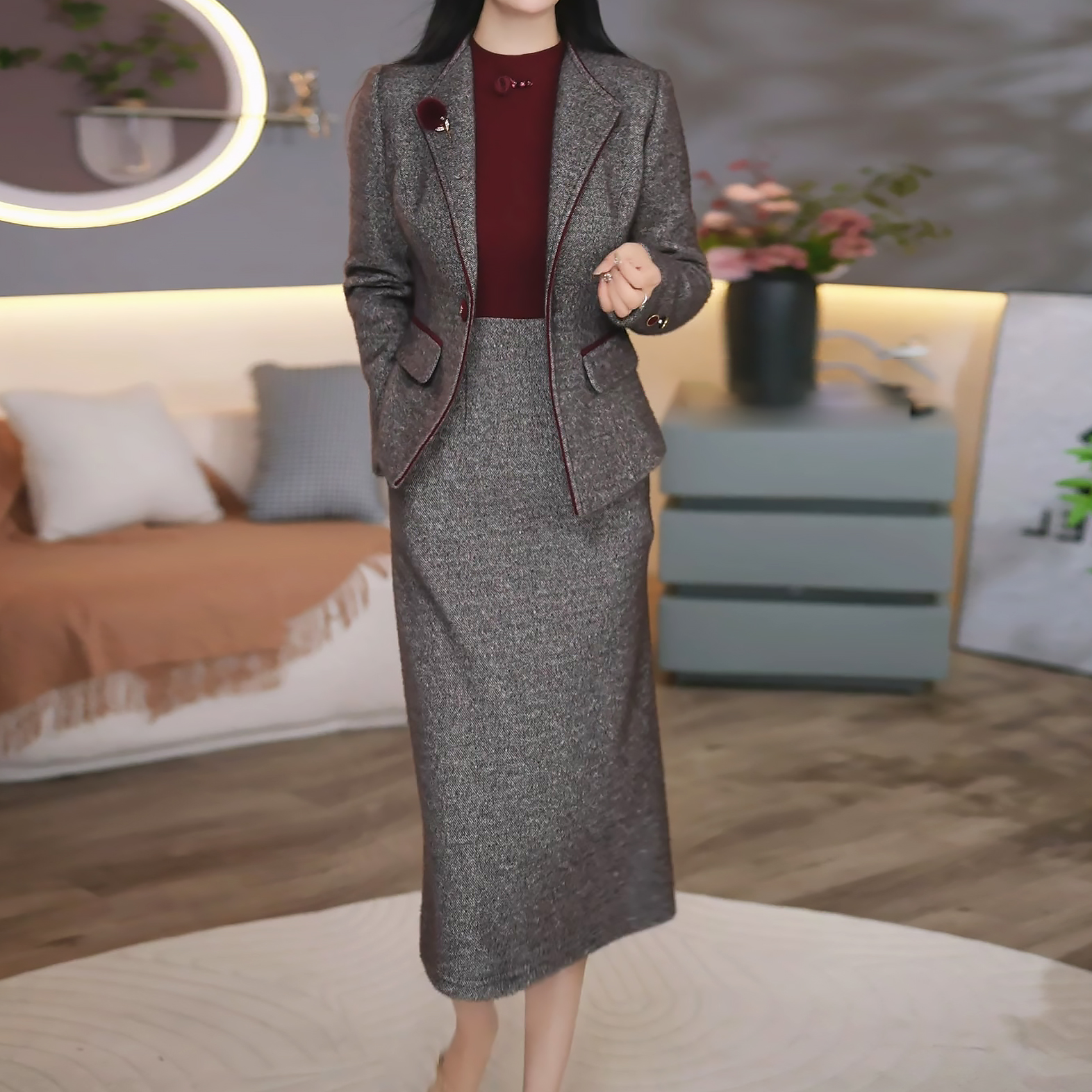 【上衣外套+连衣裙】两件套2025秋季新款香风气质时尚显瘦女装套装