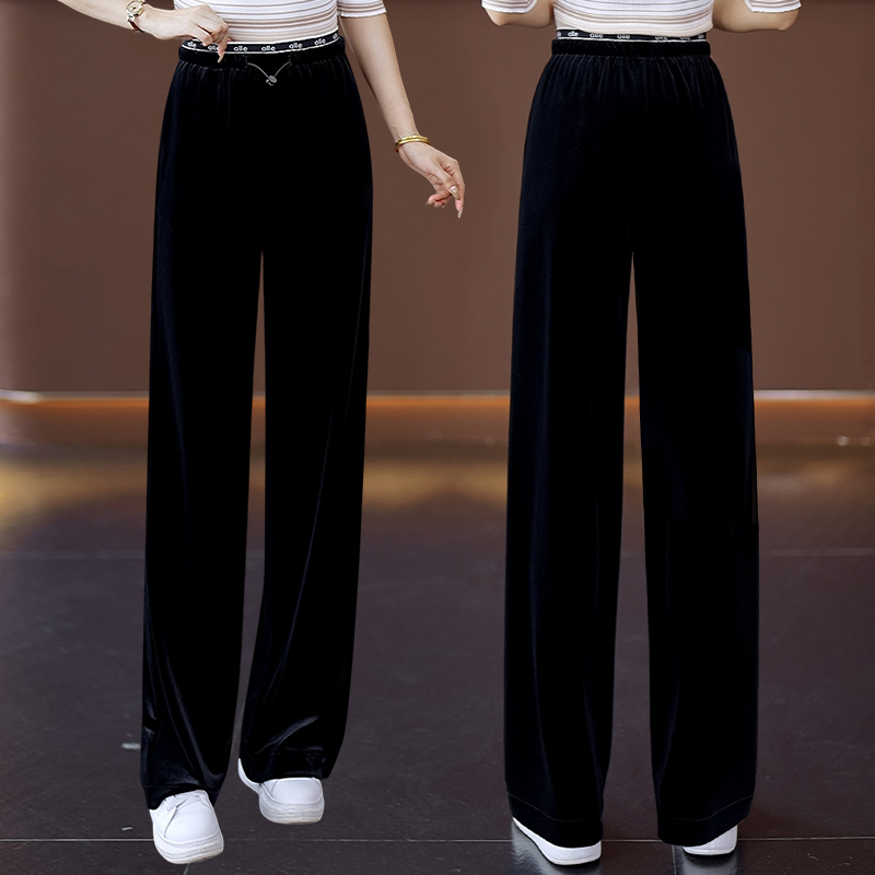 法式2025春秋休闲宽松长裤女装显瘦裤洋气高腰时尚复古金丝绒女裤