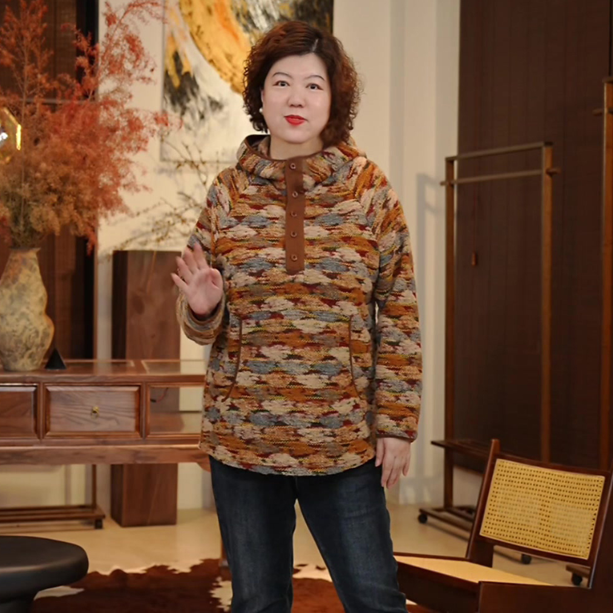 金雀绫【七彩丹霞】设计款连帽套头厚款加宽加大卫衣SZA4SY738