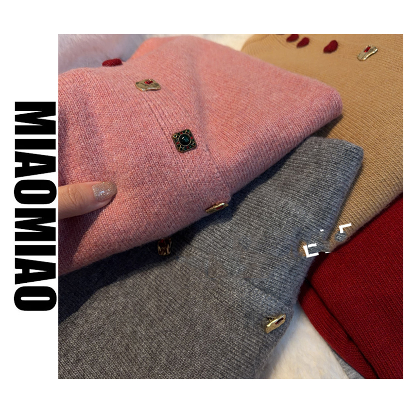 【大码】韩版彩色爱心扣半高领秋冬百搭女宽松显瘦针织开衫1521