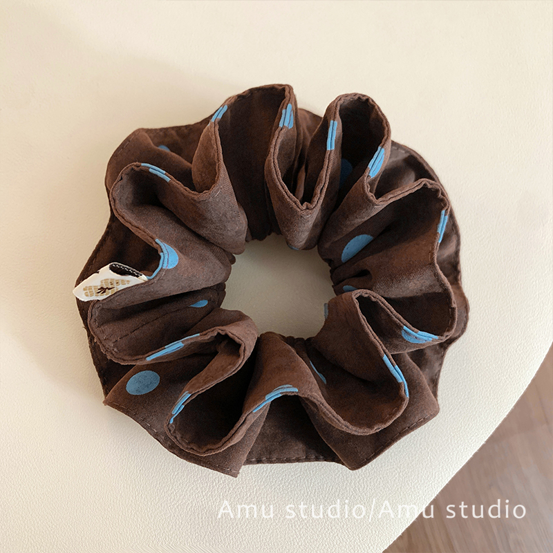 韩国东大门波点双层大肠发圈女气质扎头发丸子头发绳侧低马尾头绳