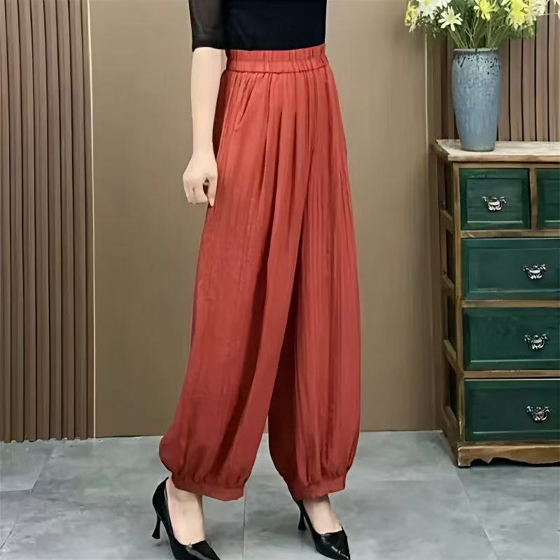 夏季爆款棉麻休闲裤宽松显瘦女裤时尚百搭纯色洋气减龄束脚灯笼裤