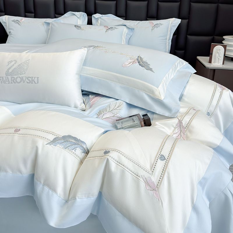轻奢A类母婴级长绒棉纯棉四件套全棉刺绣被套床单笠高级床上用品
