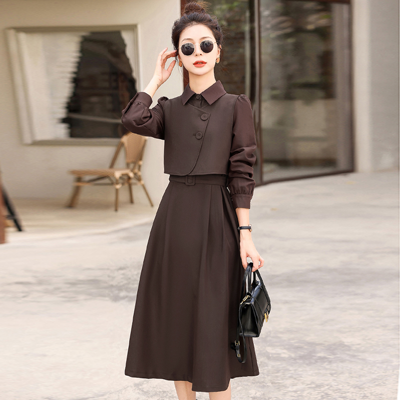 【两件套】法式连衣裙女装秋款2025气质高级感显瘦时尚裙子套装1806