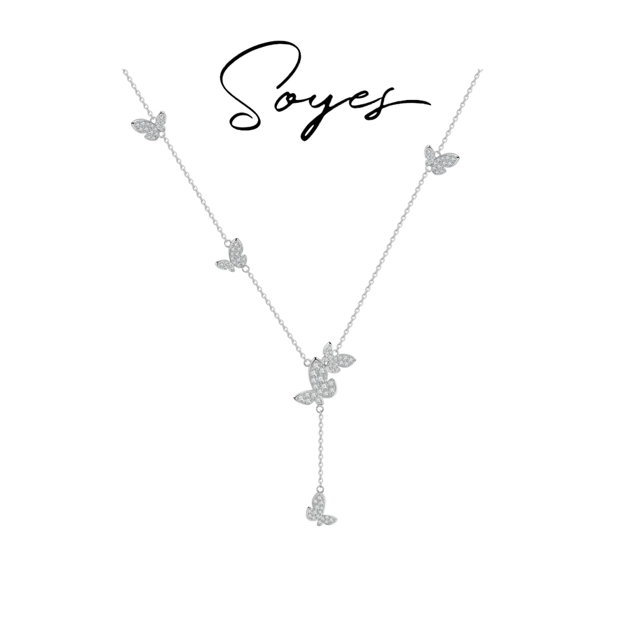 soyes/索野 坠链均925银合成锆石 满钻蝴蝶流苏毛衣项链夏季穿搭