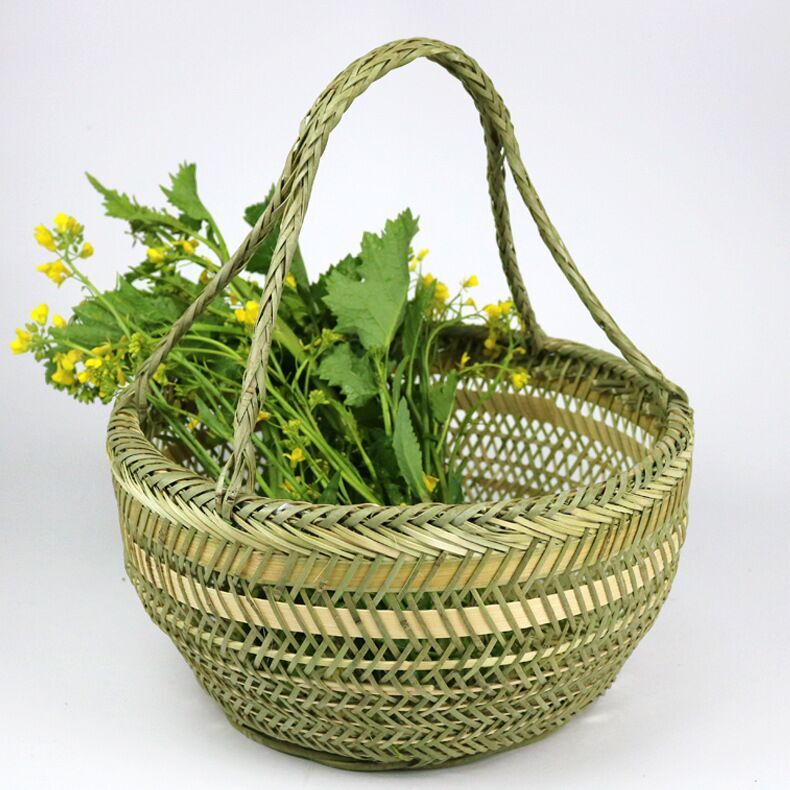 家用手工竹编果蔬买菜绿色天然手提篮子鸡蛋竹编厨房收纳筐购物篮