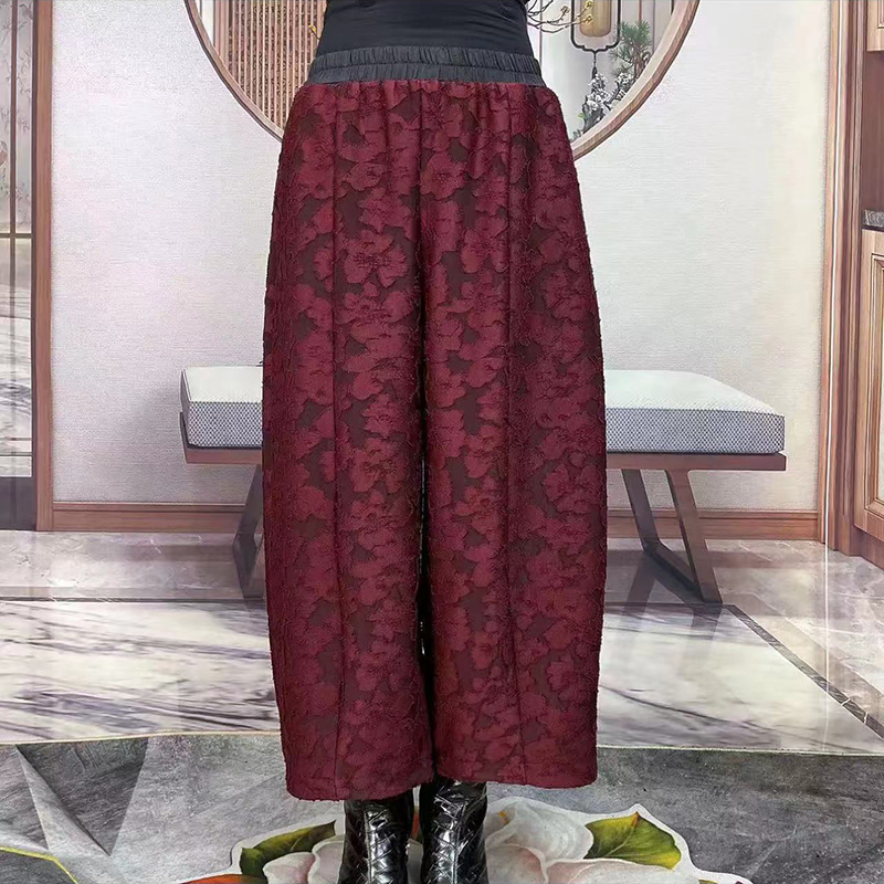 高端妈妈宽松大码松紧腰阔腿直筒高腰九分时尚女装时尚冬天裤子