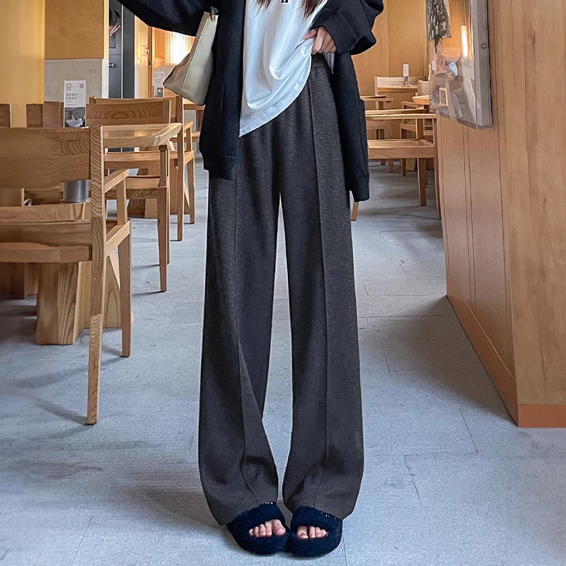 【石榴家】人字纹阔腿裤女25秋新款春季羊毛呢窄版直筒裤子通勤