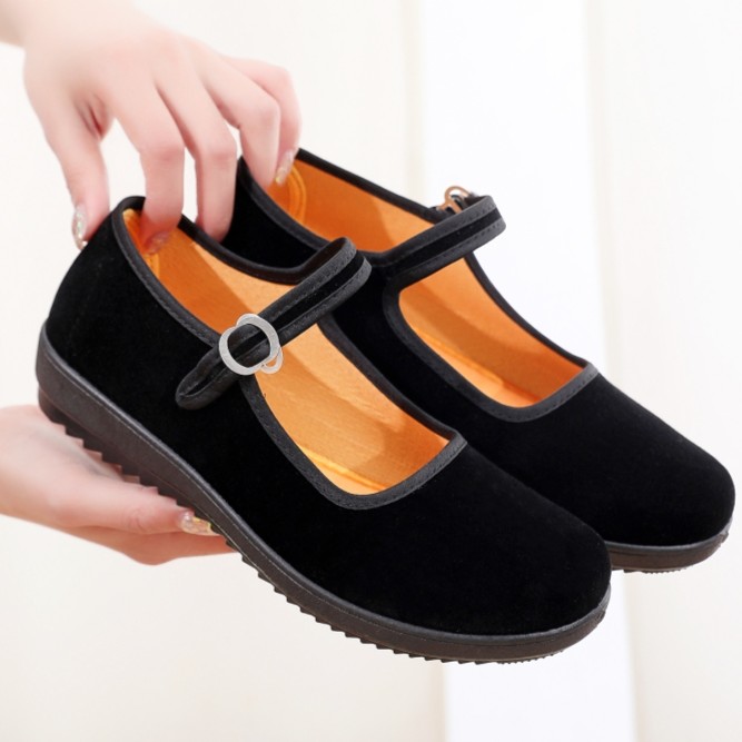 老北京布鞋女鞋妈妈鞋平底工作鞋子黑色女士单鞋软底防滑跳舞女鞋