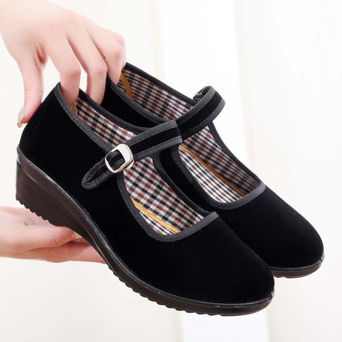 浅口坡跟黑布鞋女餐厅酒店礼仪广场舞蹈鞋上班工作鞋老北京布鞋女