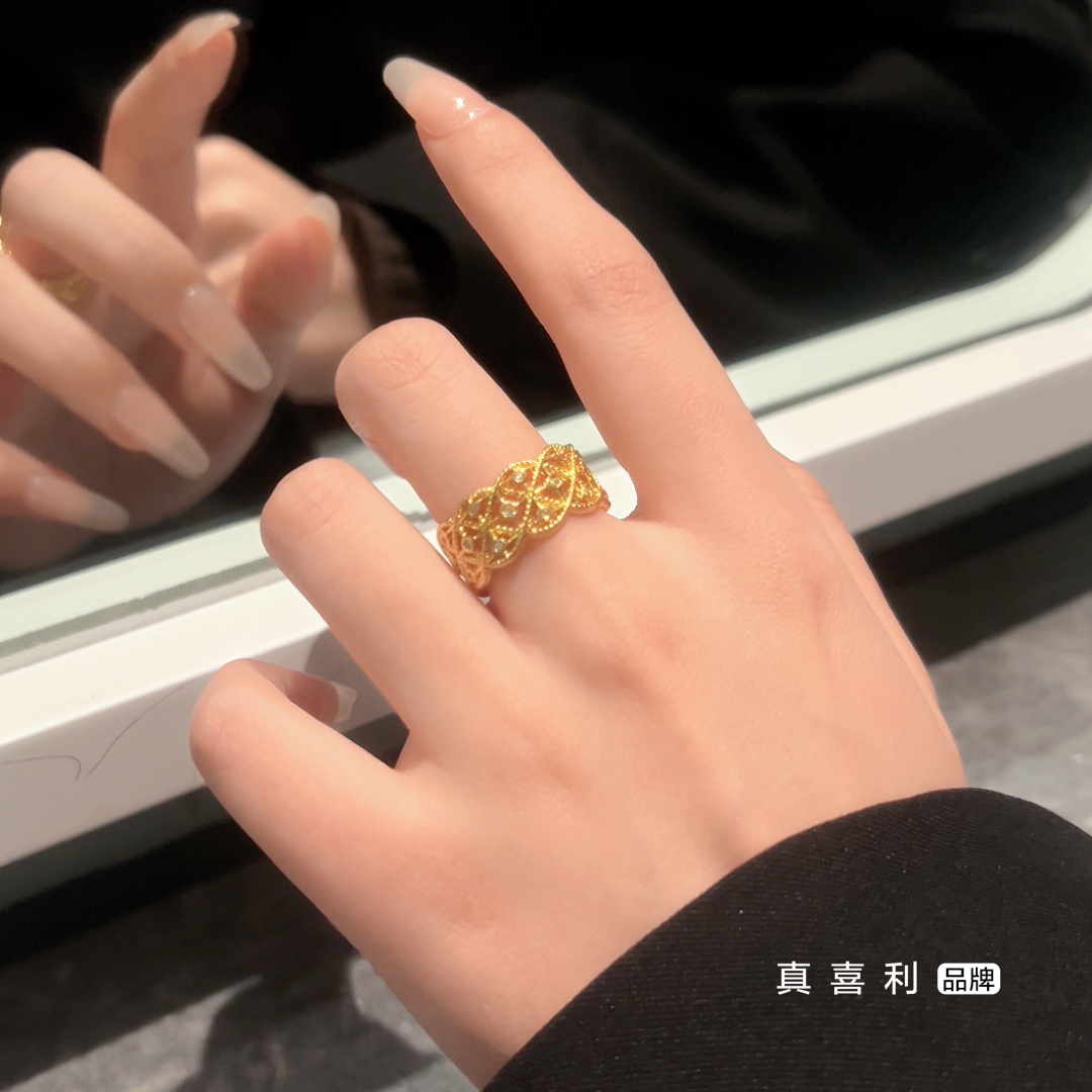 真喜利 【蕾丝镂空】开口戒指 精致蕾丝镶嵌 古法手工女戒