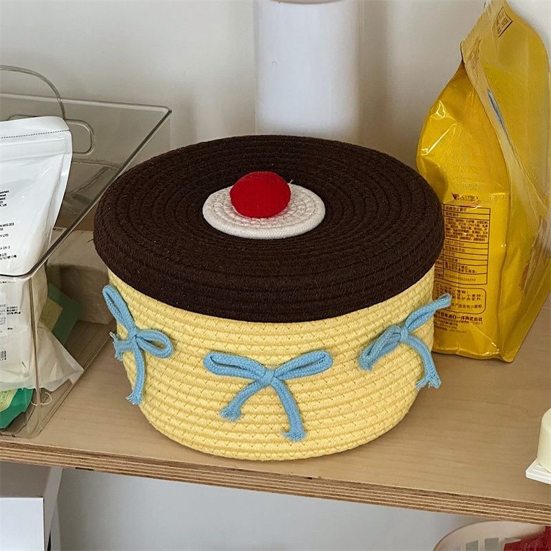 可爱棉线编织零食化妆品防尘玄关桌面收纳卡通茶几收纳盒杂物盒