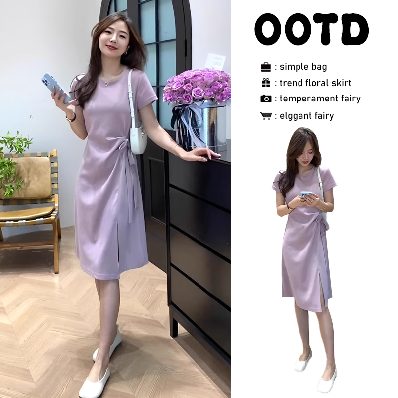 法式洋气减龄连衣裙2025夏季新款小众设计感收腰显瘦气质开叉裙子