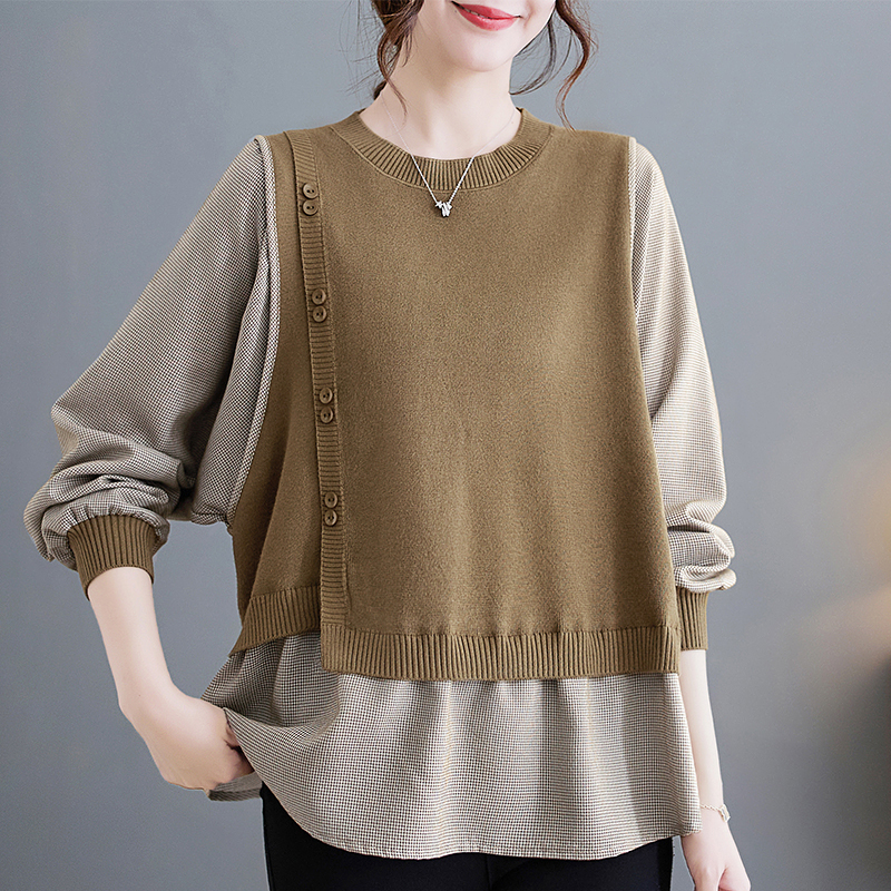 2026春秋季新款女士长袖衬衫假两件上衣大码女装时尚百搭显瘦潮流