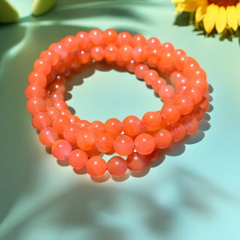 保山 水红多圈百粒项链【直径6】佩戴保养天然满肉红润饱满