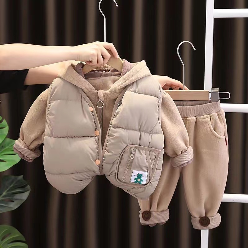 男童冬装加厚三件套秋冬季加绒棉衣套装2024新款婴儿衣服1-3岁5潮