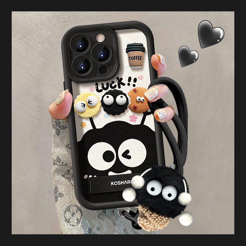 luck煤球公仔适用苹果16promax华为vivo/oppo小米天眼羊皮手机壳