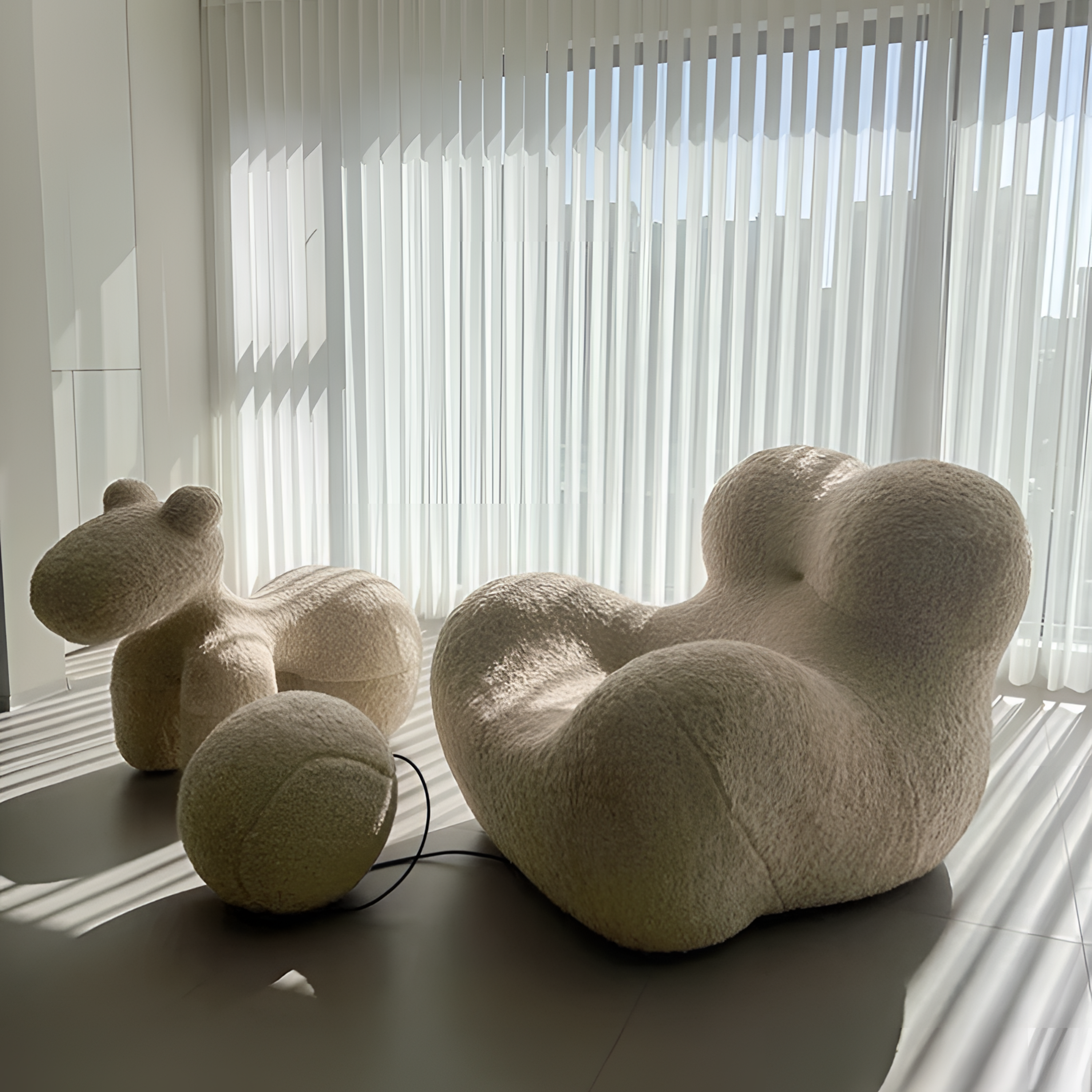 莫奈森林【妈妈的怀抱+小马椅】组合套餐意式单人沙发定型棉北欧椅